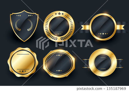 pack of golden badge label symbol banner design pack of golden badge label symbol banner design 135187969