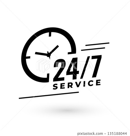 24 hrs and 7 days service availability background with clock sign 24 hrs and 7 days service availability background with clock sign 135188044