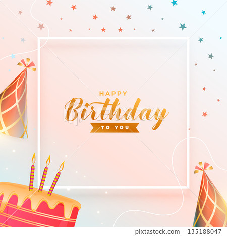 happy birthday celebration card with bday cake and hat design happy birthday celebration card with bday cake and hat design 135188047
