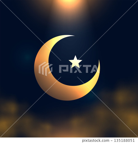 elegant golden crescent icon background with smoke and light effect 135188051