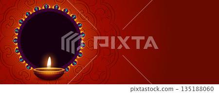 glowing diya diwali festive banner with text space 135188060
