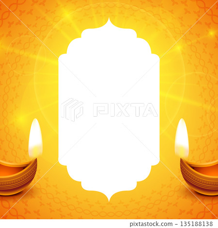 happy diwali wishes yellow card with diya and text space 135188138