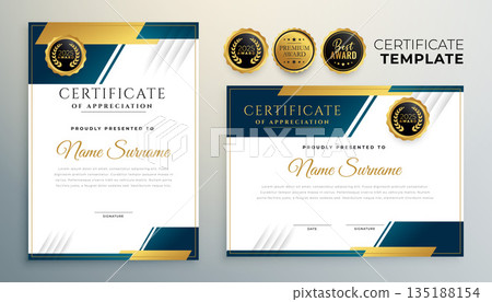 modern certificate of appreciation background with golden seal 135188154