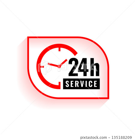 24 hrs open support and assistance background with clock sign 135188209