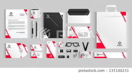 modern white and red business stationery banner in set modern white and red business stationery banner in set 135188231