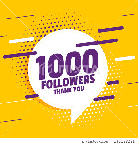 1k social media followers thank you yellow background design 135188281
