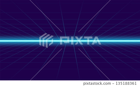 retro style perspective grid line background with neon laser light 135188361