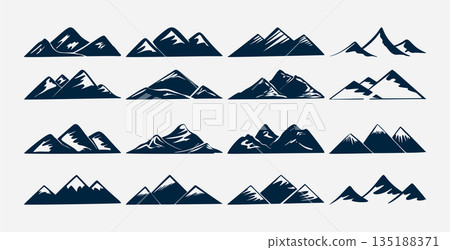 set of mountain peak silhouette banner for beauty of alps set of mountain peak silhouette banner for beauty of alps 135188371