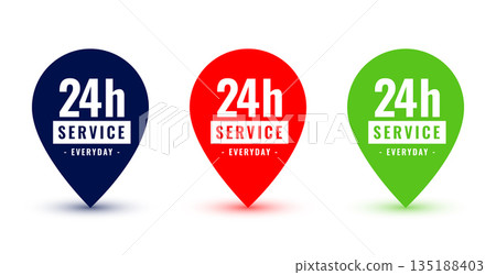 set of 24 hours open service concept label with pointer design 135188403