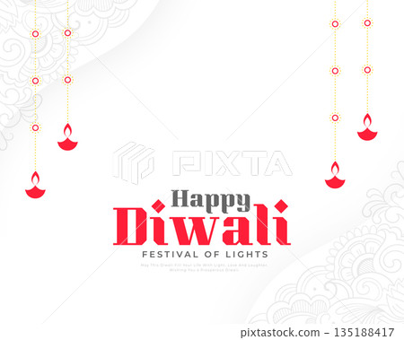 happy diwali greeting white background for indian festival of lights 135188417