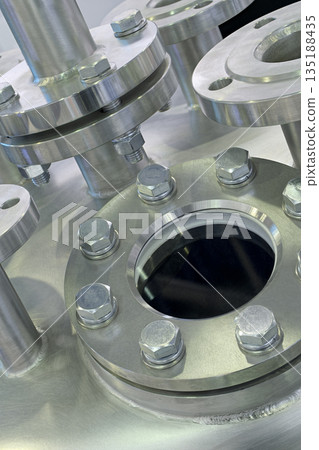 Various parts of high pressure equipment - stainless steel pipes, flanges and plugs Various parts of high pressure equipment - stainless steel pipes, flanges and plugs 135188435