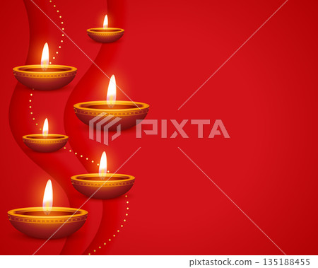 realistic glowing shubh diwali red background with text space 135188455