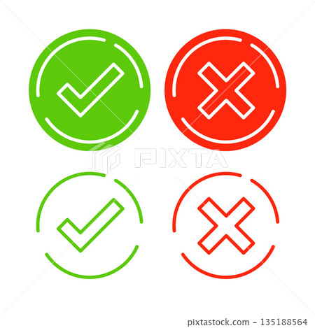 set of circular approved and denied checkmark sign 135188564