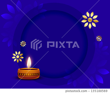 realistic glowing diwali diya purple background with text space 135188569