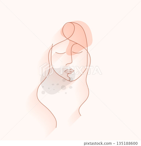 line art abstract woman face drawing in minimal style 135188600
