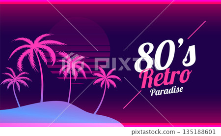 80s inspired retro paradise background for summer night 135188601