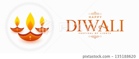 hindu religious shubh diwali white banner with diya 135188620