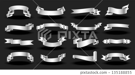 collection of realistic silver ribbon element banner design 135188855