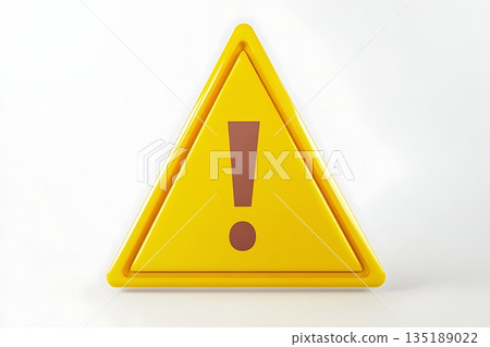 Yellow Warning Sign with Exclamation Mark on White Background Yellow Warning Sign with Exclamation Mark on White Background 135189022