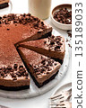 Chocolate Mousse Cake with Shaved Chocolate and Brownie Base 135189033