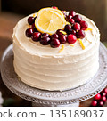 Beautiful Lemon Cranberry Cake with a Delicate White Frosting 135189037