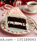Chocolate Cake Slice with Peppermint and Whipped Cream 135189043