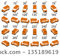 Set of 24 minimalist isometric delivery van logo style illustrations in multiple angles, suitable for animation, branding, logistics. 135189619