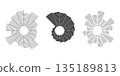 Abstract circular radial chart set, segmented ring diagrams in black and white vector style 135189813