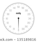 Blood pressure gauge scale in mmHg, medical circular dial with pointer vector illustration 135189816