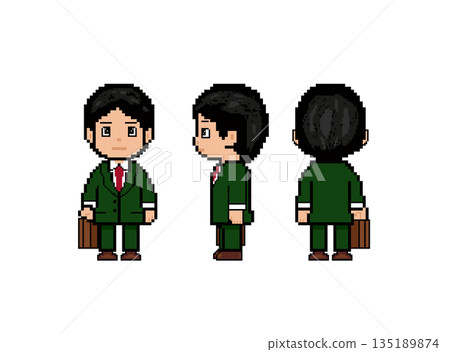 Working man _ pixel art _ green suit 135189874