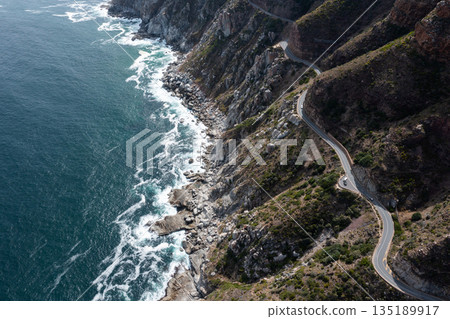 Chapmans Peak Drive winding along the rocky coastline near Cape Town, South Africa Chapmans Peak Drive winding along the rocky coastline near Cape Town, South Africa 135189917