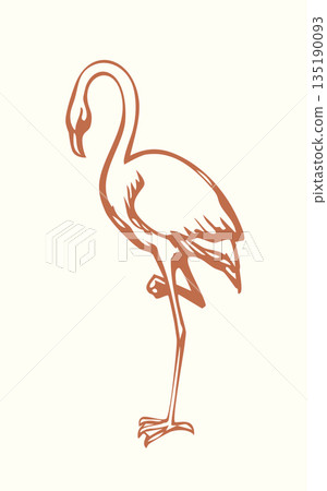 Vector drawing. A flamingo stands on one leg 135190093