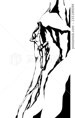 Climber climbs on a rock. Vector drawing 135190094