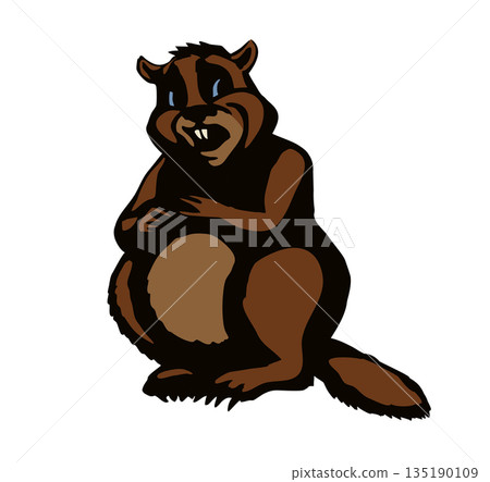 Vector illustration of a beaver with a stick. 135190109