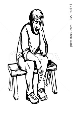 Vector drawing. Old sad man 135190131