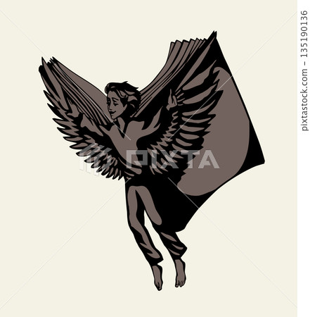 Vector drawing. A boy flying in the sky 135190136