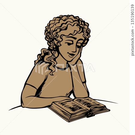 Vector drawing. Girl reading a book 135190139