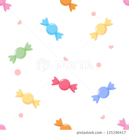 Sweet colorful candy seamless pattern on white background, cute pastel bonbon vector illustration Sweet colorful candy seamless pattern on white background, cute pastel bonbon vector illustration 135190417