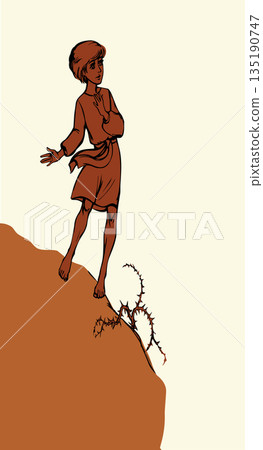 Vector drawing. Young boy going through dangerous way 135190747