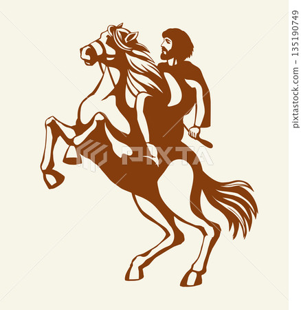 Vector drawing. Man on the horse 135190749
