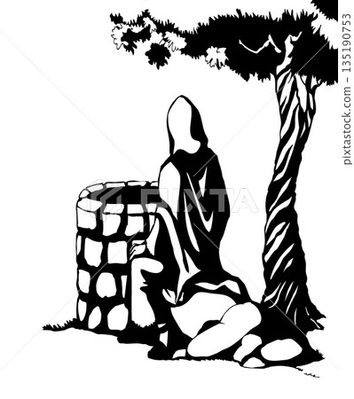 Vector drawing. Jesus at the well Vector drawing. Jesus at the well 135190753