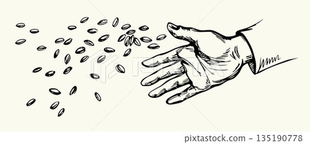 Vector drawing. Man sowing seeds Vector drawing. Man sowing seeds 135190778