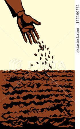 Vector drawing. Man sowing seeds Vector drawing. Man sowing seeds 135190781