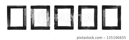 Brush frame. Grunge paint border. Black ink stroke rectangular banner with torn edge, abstract scratch texture. Paintbrush frames for poster. Overlays vector set 135190835