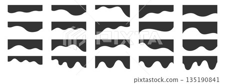 Wavy header set with curved dividers and silhouette borders for UI section layouts, app templates and modern print or packaging design. Minimal vector collection 135190841
