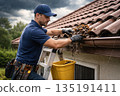 Man Repairing Roof Outdoors 135191411
