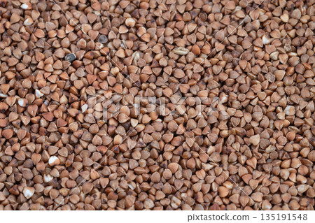 Highresolution image showcasing buckwheat groat arrangement for design, Industrial styled photograph focusing on buckwheat grains for packaging backgrounds and presentations 135191548