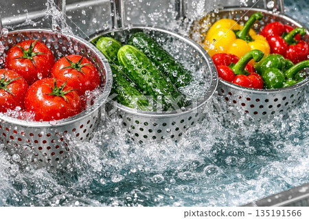 Bright Vegetables Submerged in Water 135191566
