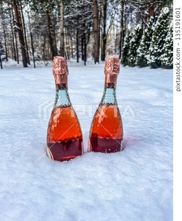 Chilling Rose Champagne in the Snow 135191601