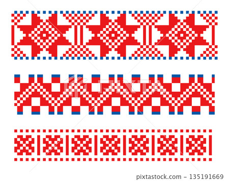 Red pixel ornaments set from Ukrainian embroidery 135191669